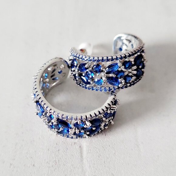 Jewelry - Beautiful C Shaped Hoop Earrings Copper Jewelry w/Embellished Blue Crystals